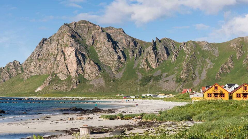 landscape between sea and mountain in Andenes in Lofoten in Norway