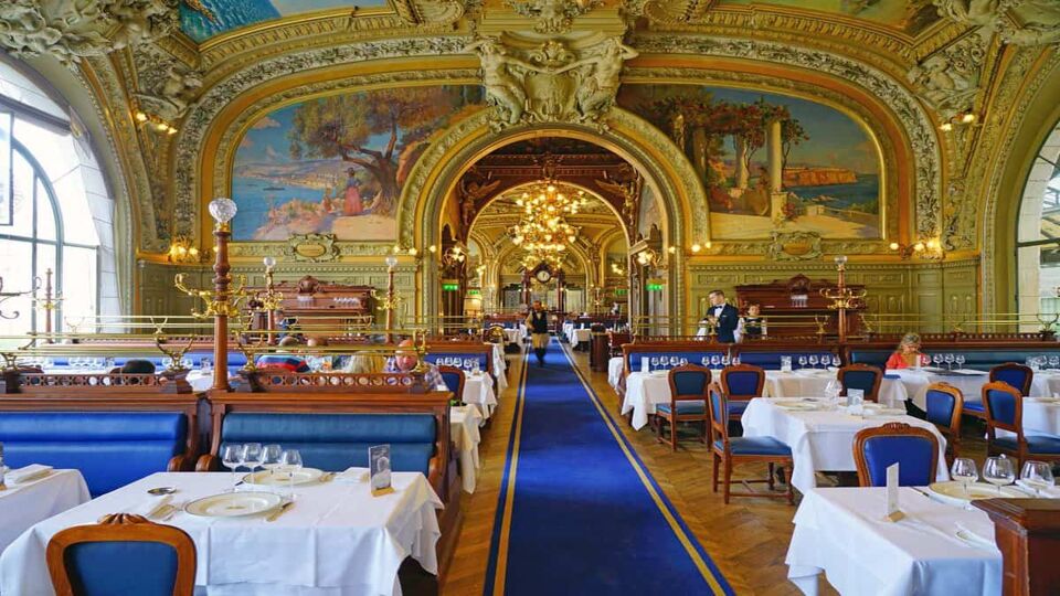 Interior of the restaurant showing the colourful and ornate interiors