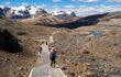 tourists following the path to Pastoruri Glacier, at Huascaran National Park, Huaraz/Peru.