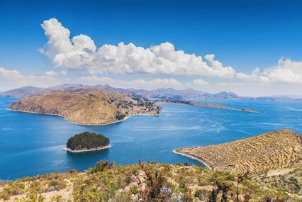Small islands in Lake Titicaca