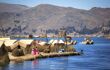 Floating reed islands with reed houses, on Lake Titicaca
