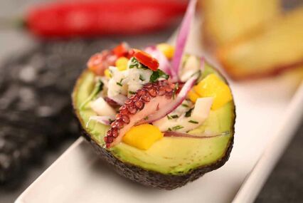 Ceviche with avocado and plantain.