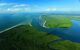Aerial view of the Daintree river cutting through rainforest