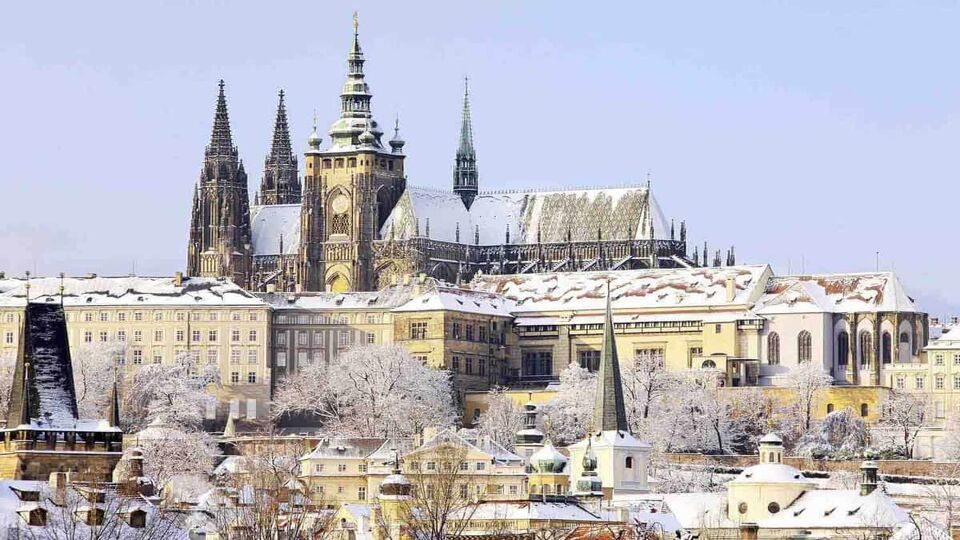 Prague Castle covered in a dusting of snow