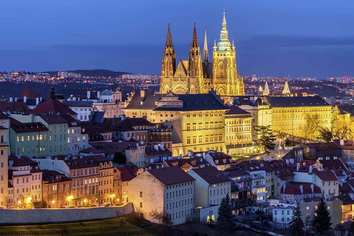 Prague Castle complex with gothic St Vitus Cathedral, Hradcany, Prague