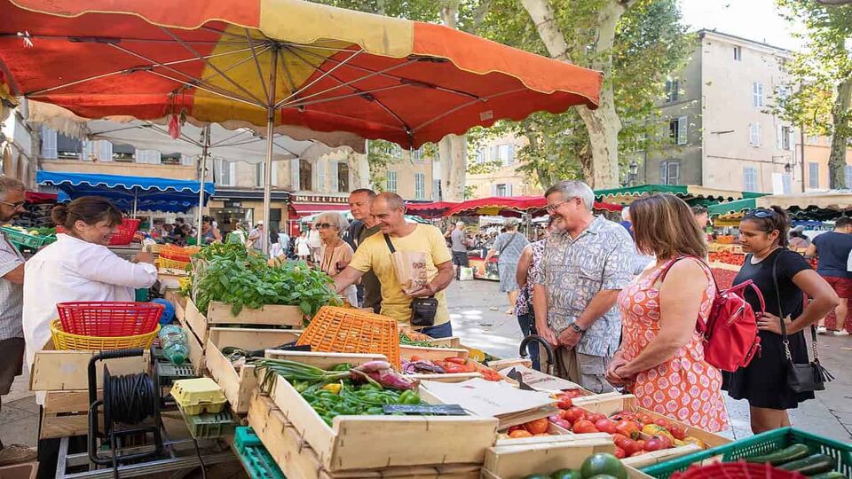 Shoppers at a stall in the Aix Market, Provence