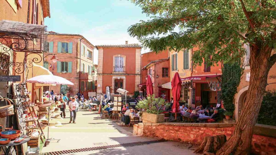 view of the centre of Roussillon village in Provence