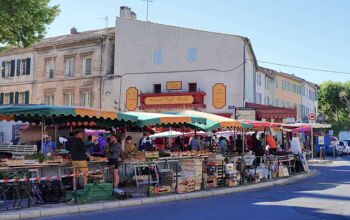 view of stalls at the Saint-Remy-de-Provence-market
