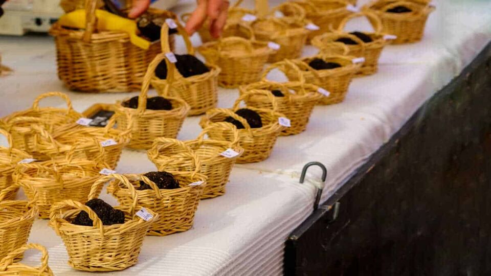 baskets of truffles on display