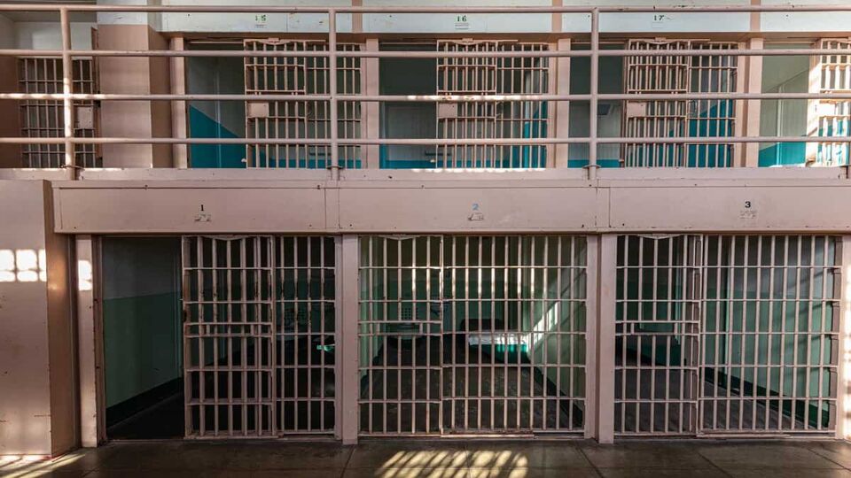 Rows of cells in Alcatraz prison, San Francisco