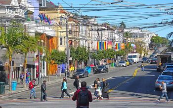 looking down the main street of the Castro District, San Francisco