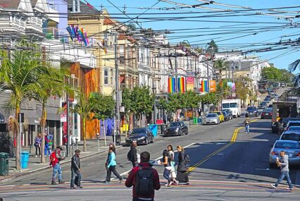 looking down the main street of the Castro District, San Francisco