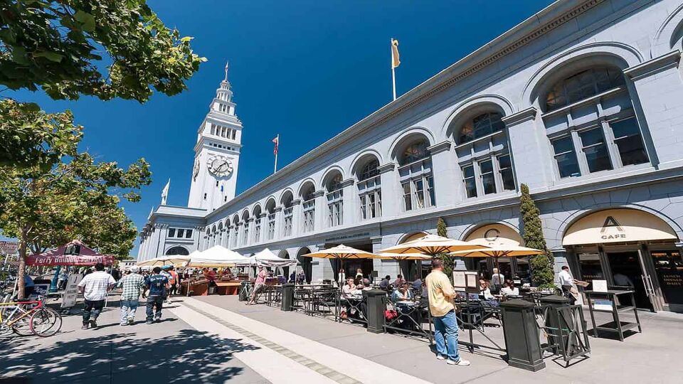 Ferry Building is a foodie hub, and the terminal for ferries that travel across the San Francisco Bay and a shopping center
