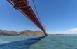 San Francisco's Golden Gate Bridge seen from below, sailing underneath it