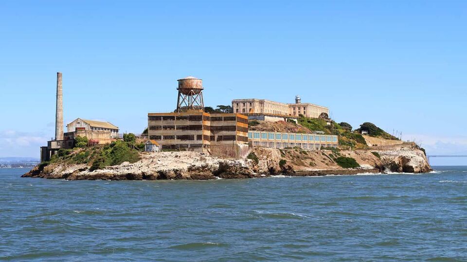 View of alcatraz prison from the water