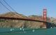 Golden Gate Bridge with mountain range in the background, San Francisco Bay, San Francisco, California, USA