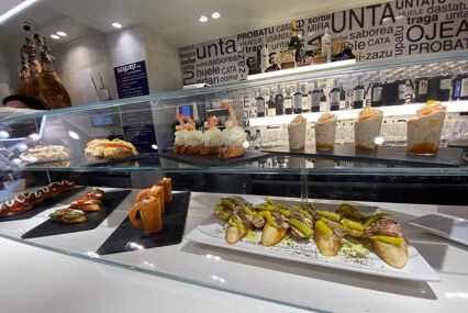 Interior photo of a counter filled with tasty tapas