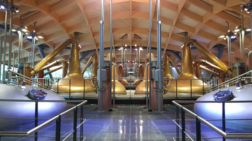 Inside the distillery - a giant warehouse with distillation machines