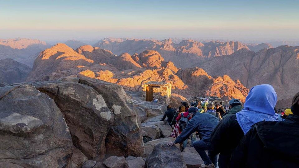 Pilgrims and tourists reaching the summit of Mount Sinai
