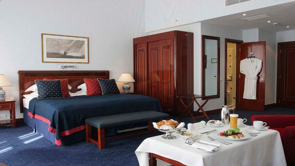 Double bedroom with breakfast served on table