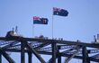 the tip of the bridge with two Australian flags on