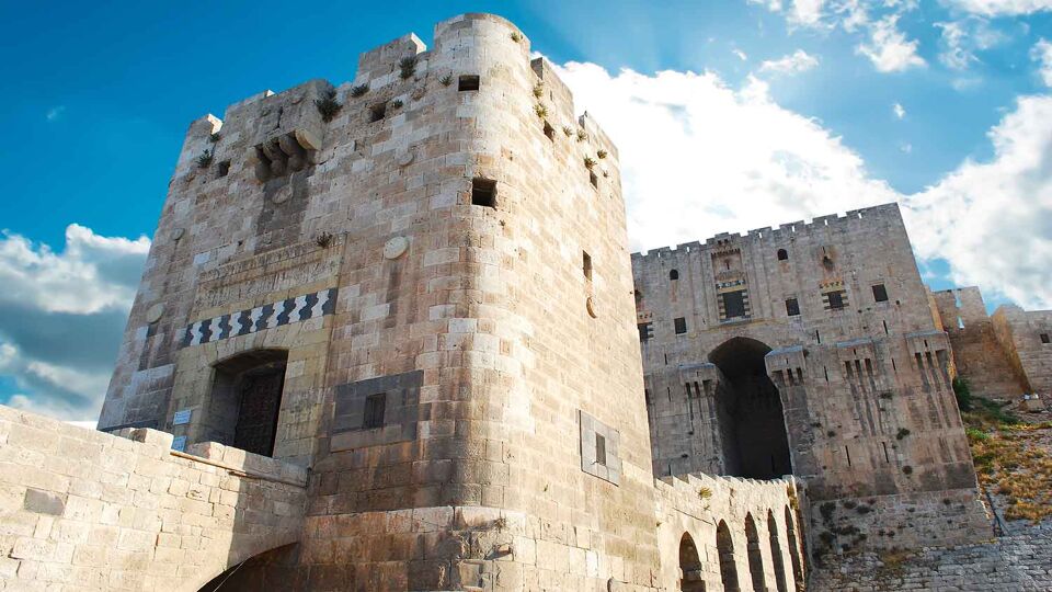 Close up of the entrance gate of the Citadel of Aleppo