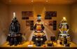 Many Samurai costumes are shown in exhibition hall inside the Samurai museum at Shinjuku