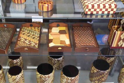 wooden mosaic work is a traditional craft often seen at souvenir shops in the town of Hakone Kanagawa Japan as well as in countries overseas.