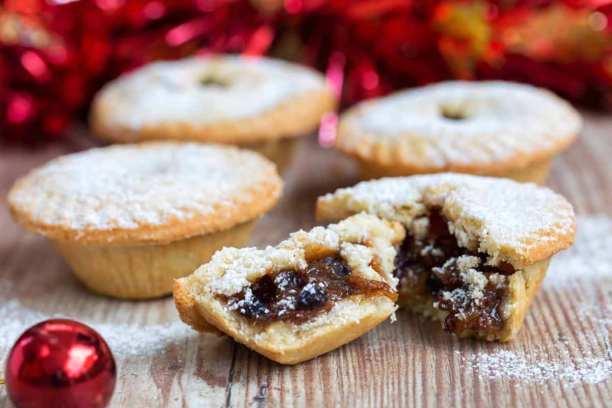 mince pie cut open to see filling