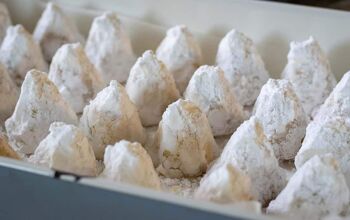 close up of a plate of Amygdalota - sugary almond cookies