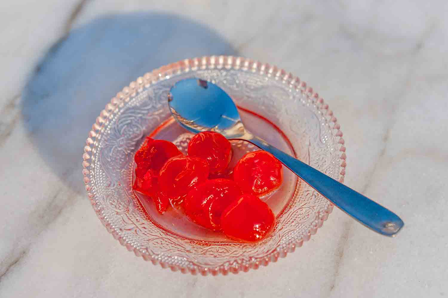 close up of Glyka koutaliou - sugary spoon sweets