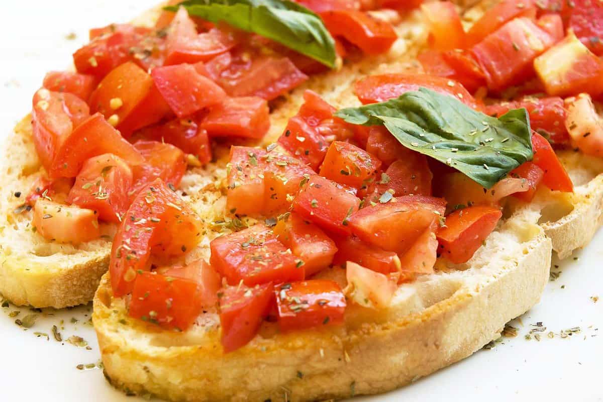 Bruschetta tomatoes on crusty bread