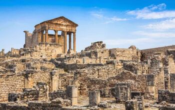 View of the roman ruins at Dougga in Tunisia