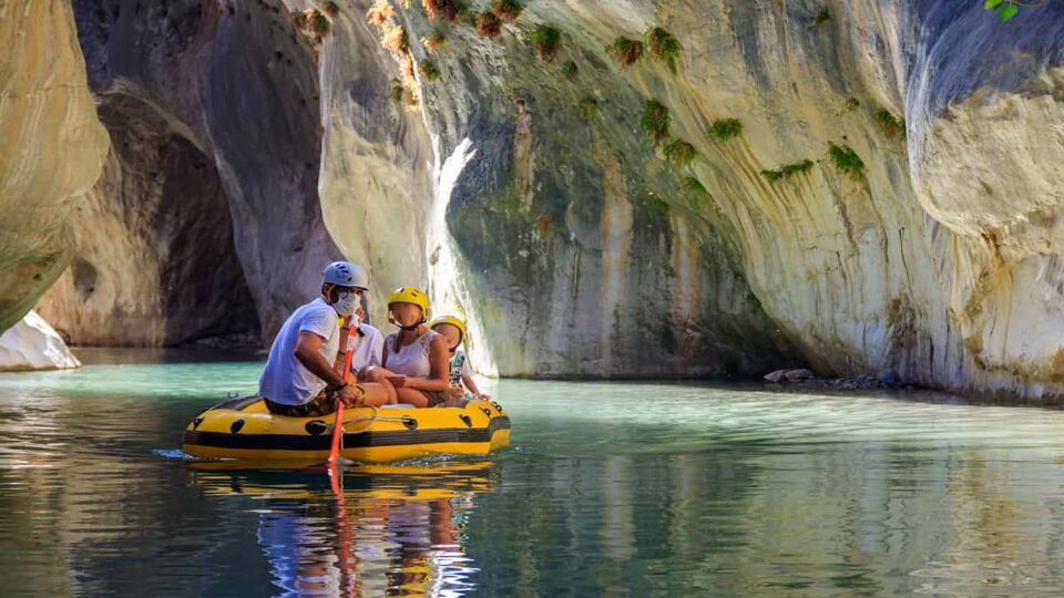 Tourists rafting in rubber boat in Goynuk canyon
