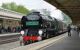 Front view of the impressive steam engine locomotive