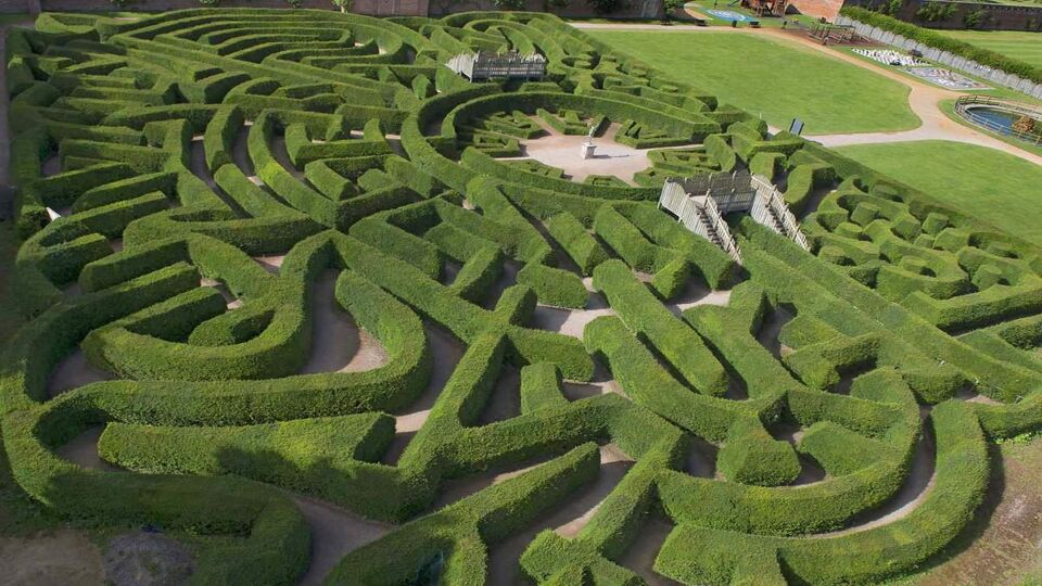 A hedge maze in the palace grounds from above