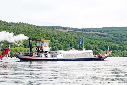 The Steam yacht Gondola sailing on Coniston Water in the Lake District, Cumbria