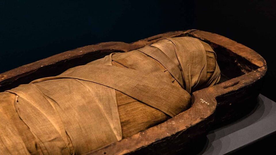 An Egyptian Mummy on display at the World Museum in Liverpool, UK.