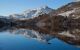 View to Mount Snowdon in winter with snow and blue sky Snowdonia national Park