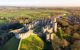 Birds eye view of Arundel Castle during a beautiful sunset light