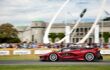 Red Ferrari FXX-K track-focused supercar, only 40 of which were made by the Italian brand, attending annual Goodwood Festoval of Speed.