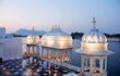 view at night over minarets of Taj Lake Palace Hotel's