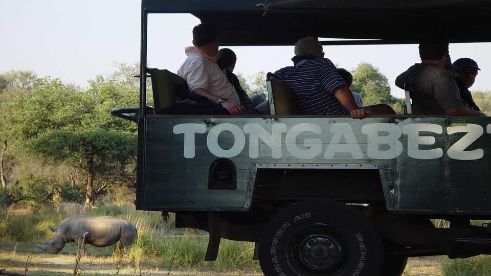 A jeep with Tongabezi across it