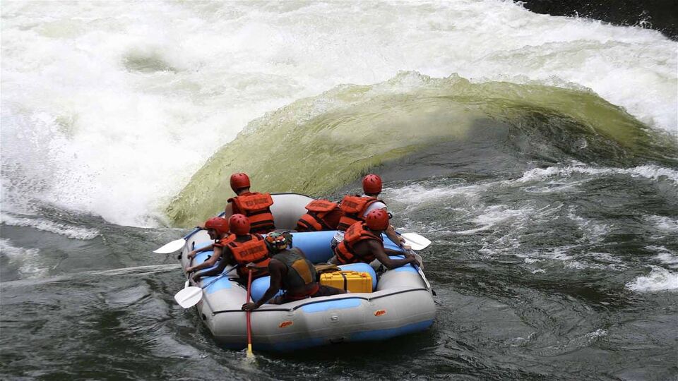A raft about to go down a giant rapid