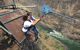 Two girls taking off on the zip-line across the Zambezi