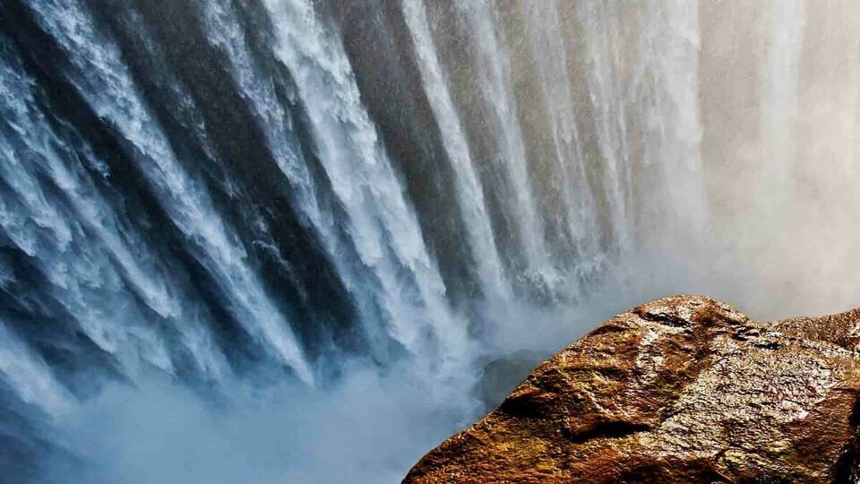 Water tumbling down from the Victoria Falls waterfall