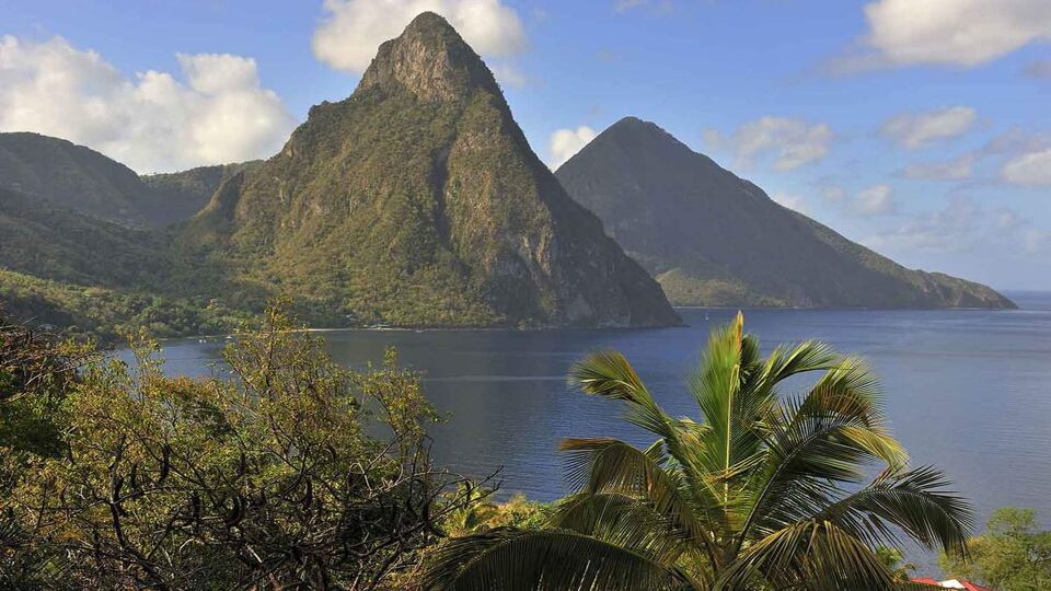 landscape in St Lucia showing the two pitons or hills
