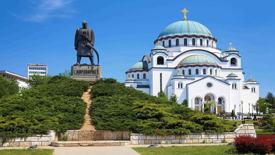 Monument commemorating Karageorge Petrovitch in front of Cathedral of Saint Sava in Belgrade, Serbia
