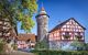 Buildings in Nuremberg, a large turret and medieval house