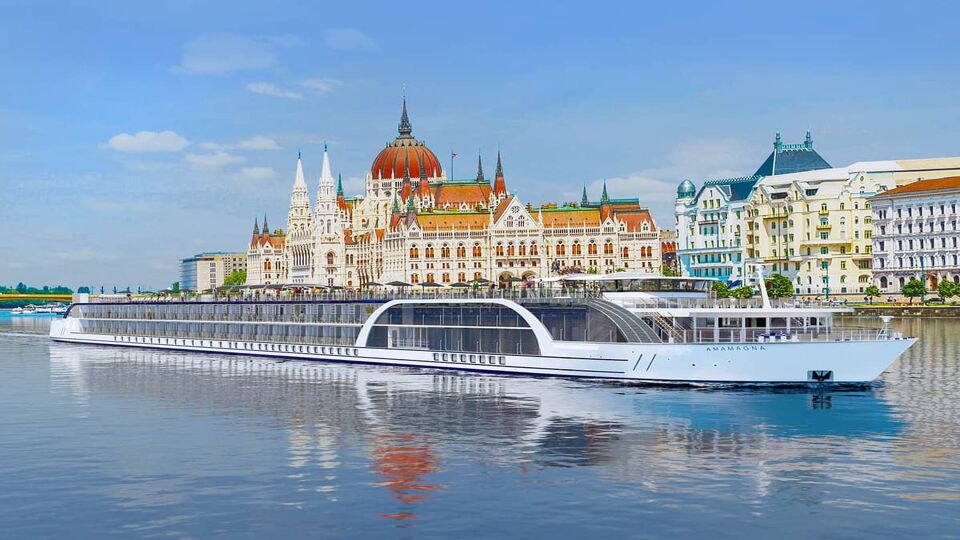 Large riverboat on the Danube in front of the Hungarian Parliament